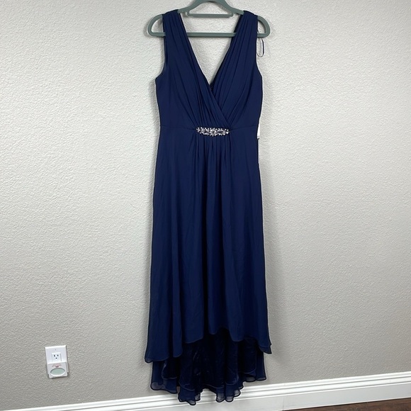 NWT Eliza J Embellished High Low Gown Dress Navy Blue Chiffon Sz 4 - Picture 4 of 16